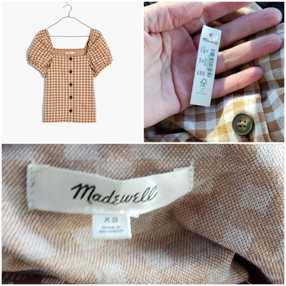 MADEWELL‎ Gingham Jacquard Square-Neck Puff-Sleeve Top - Picture 2 of 2